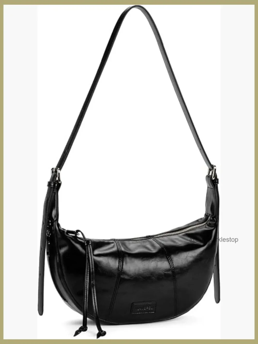Vegan Leather Crescent Crossbody Hobo Bag with Adjustable Strap